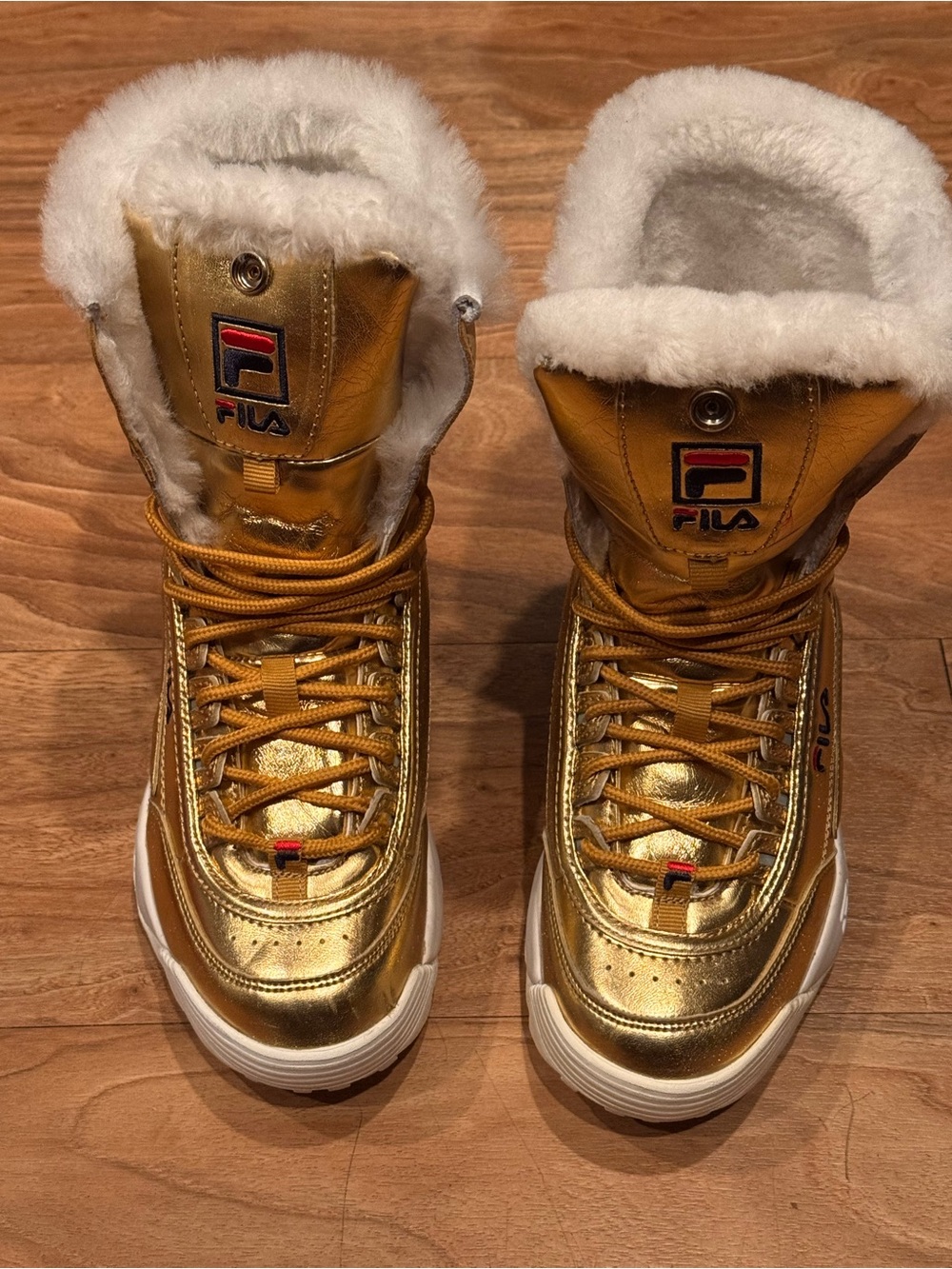 FILA Girl's Metallic Gold Faux-Fur High-Top Sneakers